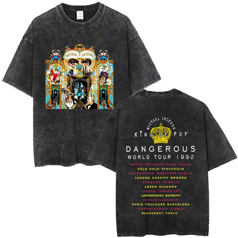 

Washed Vintage Michael Jackson King of Pop Dangerous World Tour 1992 T-shirt Men's Retro Gothic Rock T Shirts Oversized T-shirts
