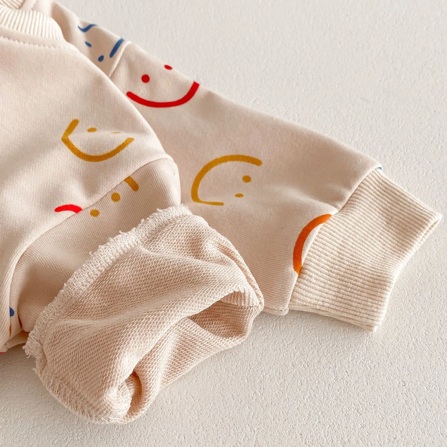 Korean Style Baby Spring Autumn Outfit: Cute Smiling Face Sweatshirt+Pants Set for Kids Boys Girls, Long Sleeve Two-Piece Suit