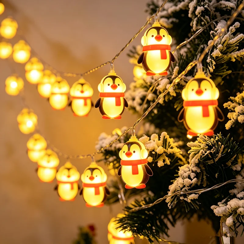 Christmas Penguin String Lights, Warm White LED Fairy Lights with Cute Penguin Figure for Xmas Tree Bedroom Party Holiday Decor