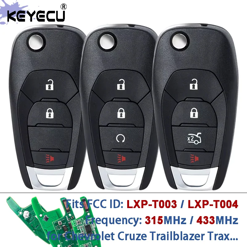 KEYECU FCC ID: LXP-T003 LXP-T004 315 МГц/433 МГц ID46 Чип-откидной дистанционный брелок для Chevrolet Cruze Trailblazer Trax Spark Sonic