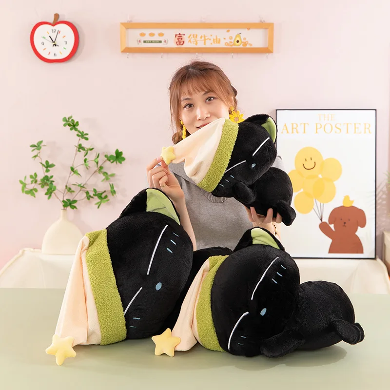 

Anime Black Cat Plush Toy 25cm Cheese Theme Stuffed Animal Pillow Soft Cuddle Nap Plushie Gift for Kids Fans