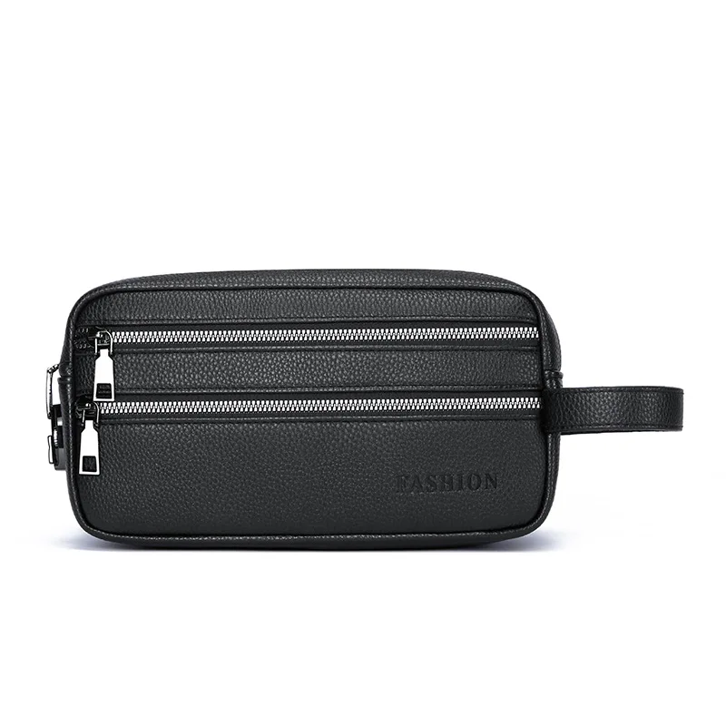 Vintage Men Hand Clutch Bag Multi‑Layer Zipper Compartments Wrist Pouch for Travel Business Daily Accessories Organizer Bag