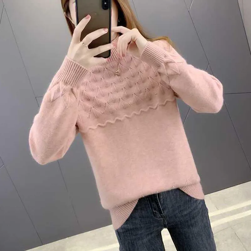 

2023 New Autumn and Winter Fashion Solid Color Half High Neck Underlay Thickened Knitted Temperament Casual Women's Sweater