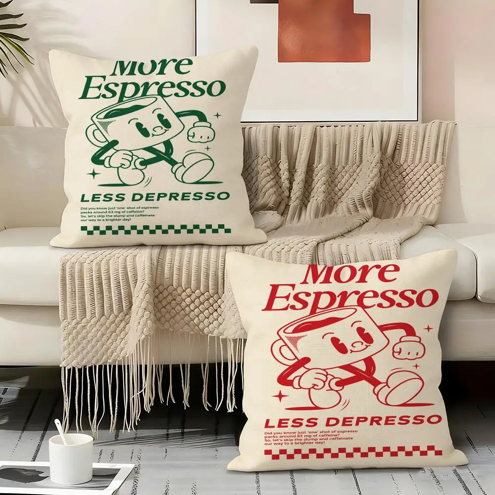 More Espresso Less Depresso Cushion Cover Natural Linen Organic Fabric Double-Sided Printing Sofa Home Decor Gift Pillow Cover
