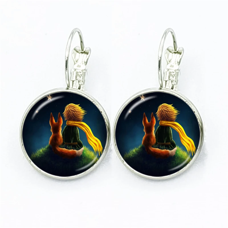 New Arrival Le Petit Prince Round Stud Earring The Little Prince Jewelry Fairy Tale Glass Cabochon Womens Earrings Gift