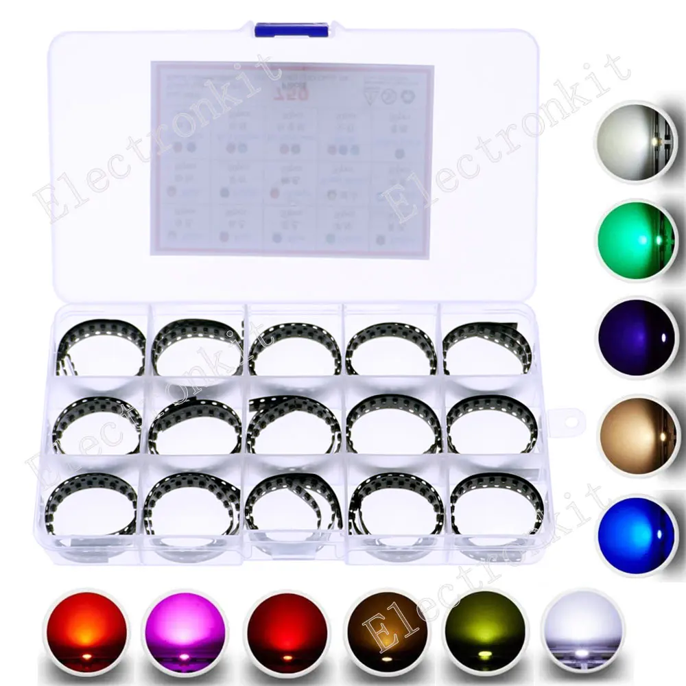 750Pcs 15 Kinds x 50pcs 0805 SMD LED Diode Assorted kit White Red Green Blue Yellow Warm Orange Pink Purple RGB
