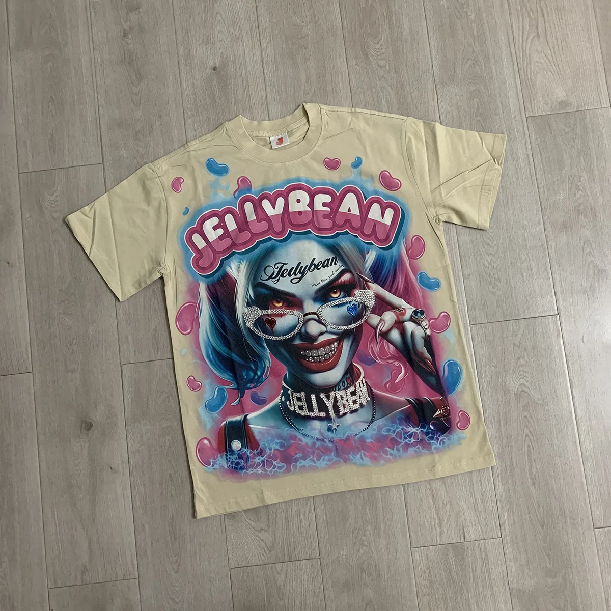Streetwear-T-Shirt mit Charakter-Print und Glitzerdiamanten, Kurzarm, Rundhalsausschnitt, Baumwolle, Sommer-T-Shirts, Oversize für Männer und Frauen – Detail 3