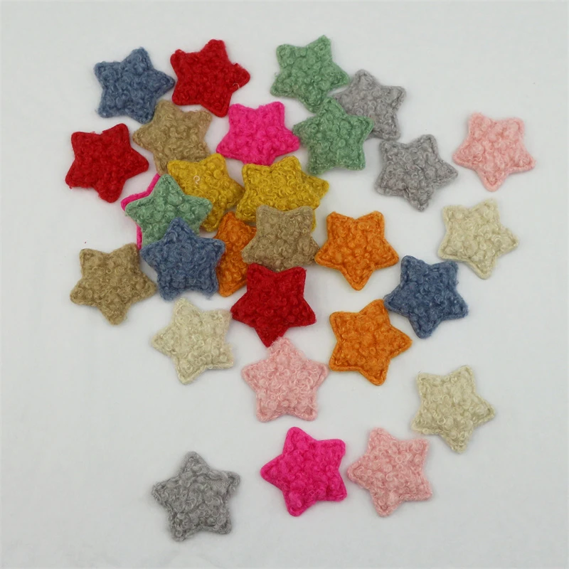 100Pcs Puffy Teddy Plush 30mm Stars Padded Appliques Patches DIY Craft Toys Clothes Sewing Material Bows Hair Clip Accessories