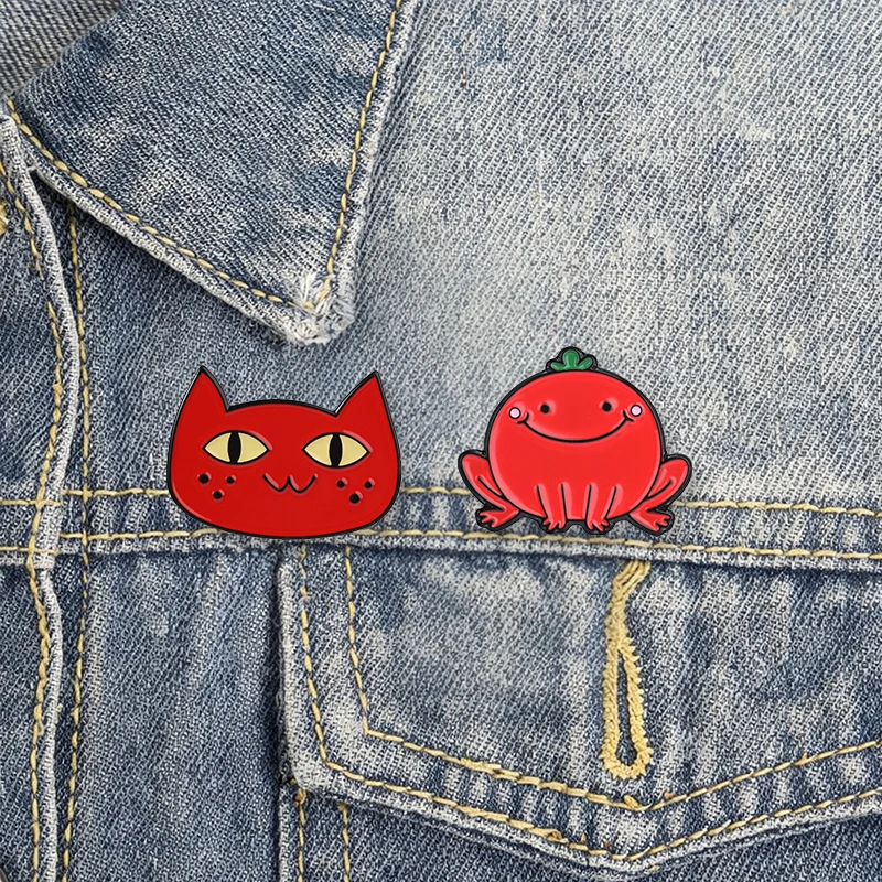 Niedliche Tier-Emaille-Pins mit großem Kopf: Lustige Krokodil-, Hunde-, Frosch-, Oktopus-, Tomaten-Broschen für Rucksack, Revers, als Schmuckgeschenk – Detail 4