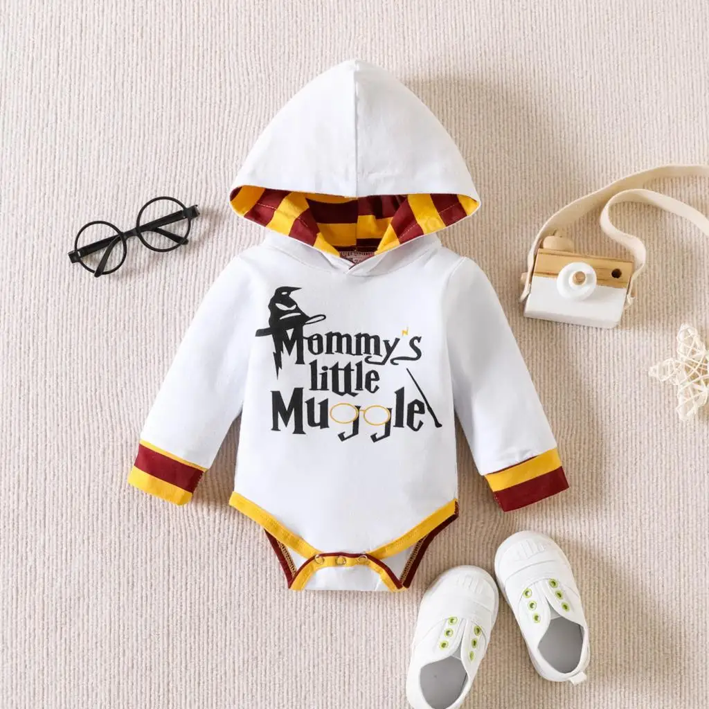 Ins Spring Autumn 2023 Baby Boys 2PCS Clothes Set Cotton Hooded Letter Long Sleeve Rompers Striped Pants Suit Infant Boys Outfit