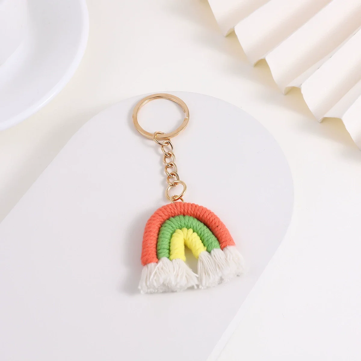Leuke gebreide regenboog kwastjes sleutelhanger vrouwen meisjes handgemaakte sleutelhanger voor autosleutel houder handtas hanger DIY sleutelhanger sieraden cadeau