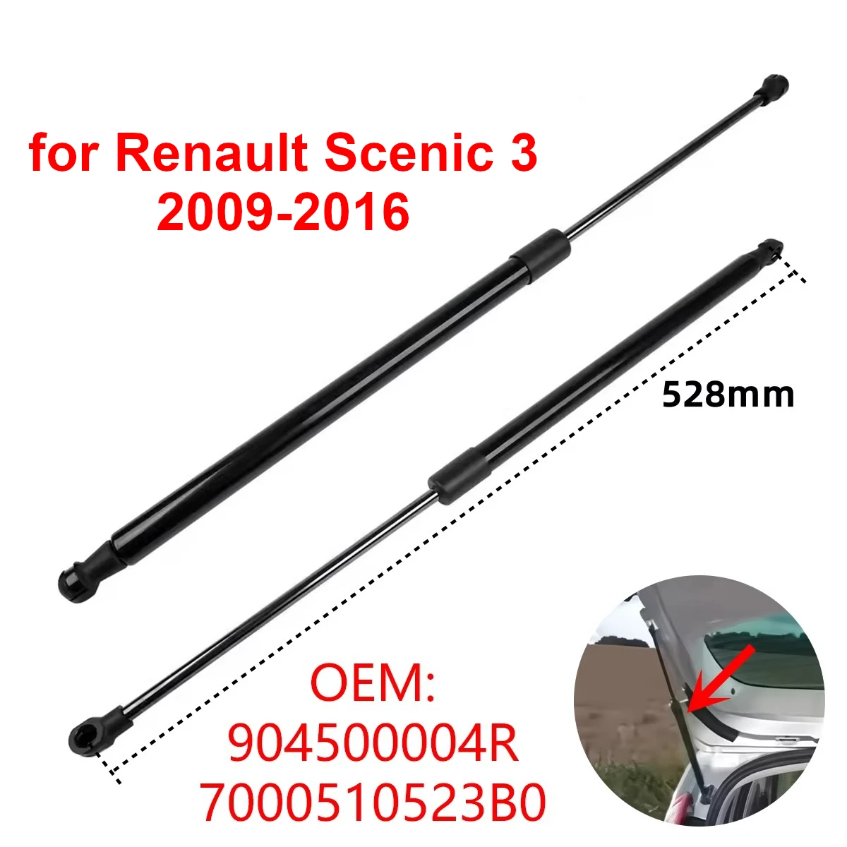 2Pcs 904500004R Car Rear Trunk Boot Tailgate Gas Struts Lift Support Rods for Renault Scenic 3 2009-2016