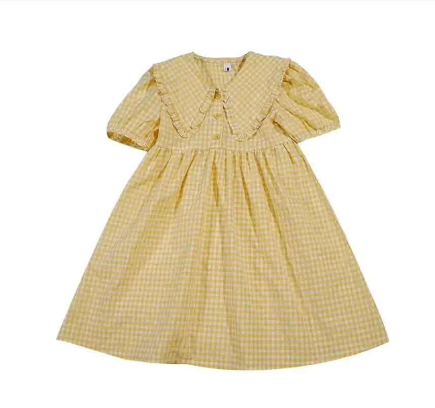 Family Matching Clothes Summer 2024 Korea Mother Daughter Dresses Plaid Cotton Family Look Mommy And Me Clothes Women Girl Dress