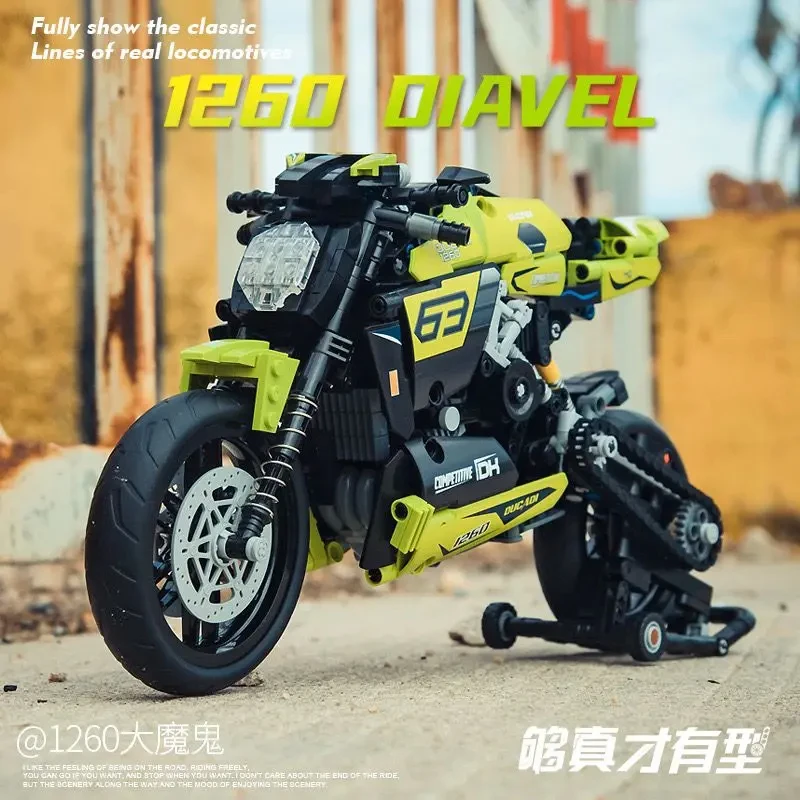 Mobile Wheel Mechanical Motorcycle Building Blocks - Technology Group Model with Shock Absorption System, Adult DIY Assembly