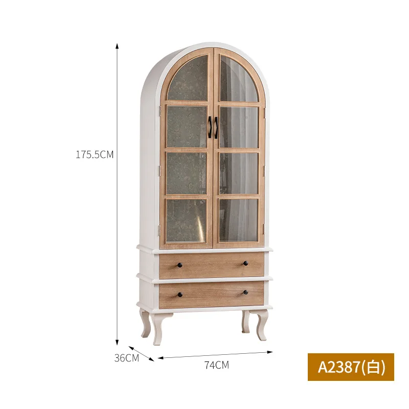 French wall arched glass door side cabinet double door locker retro figure model storage transparent collection cabinet