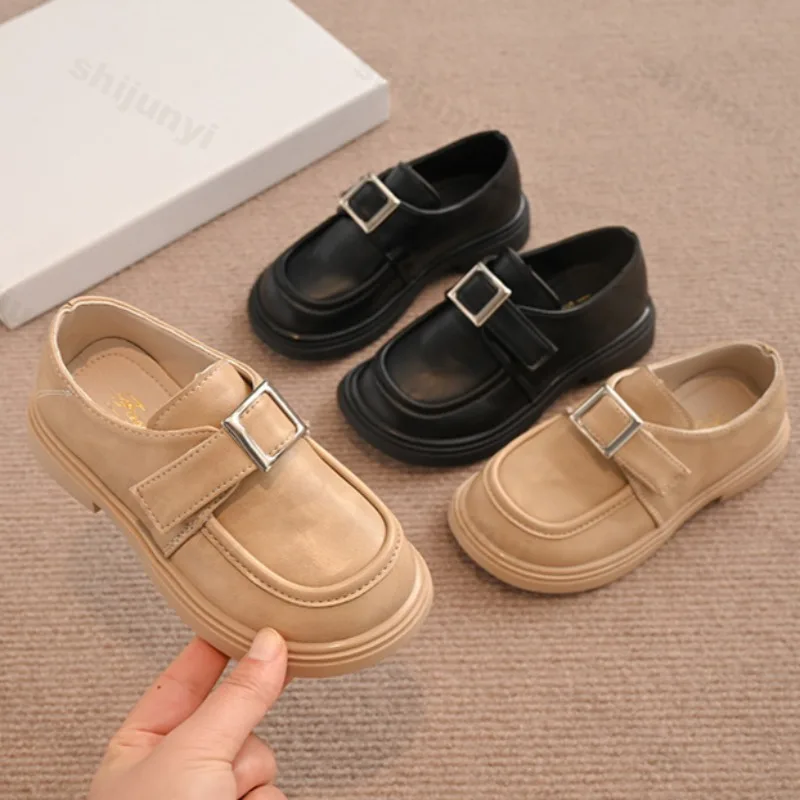 

Girl PU Leather Children Flat Shoes Buckle Anti-slip Comfortable Outdoor Fashion Loafers Soft Soled Student Spring Casual Shoes