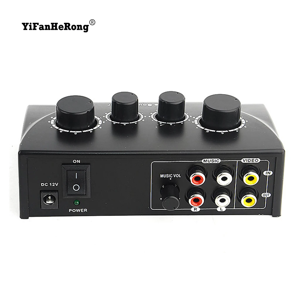 Portable Dual Mic Inputs Audio Sound Mixer For Amplifier & Microphone Karaoke Ok Mixer Black EU Plug for Company