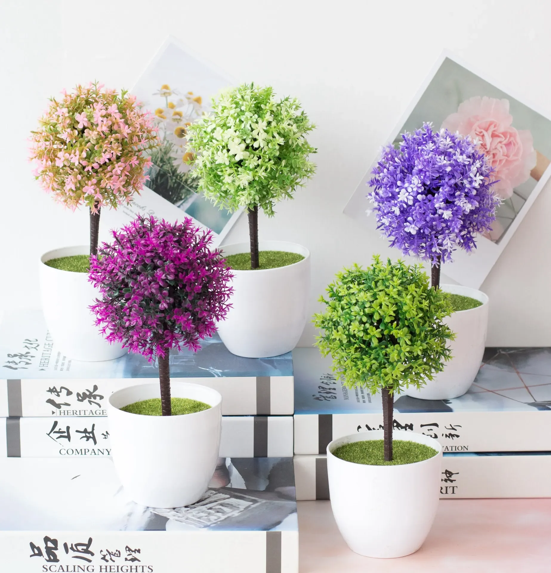 

12x27cm Artificial Flowers Grass Ball Pots - Faux Flowers Bonsai Home Office Ornament, Fake Plants for Christmas, Halloween, Par