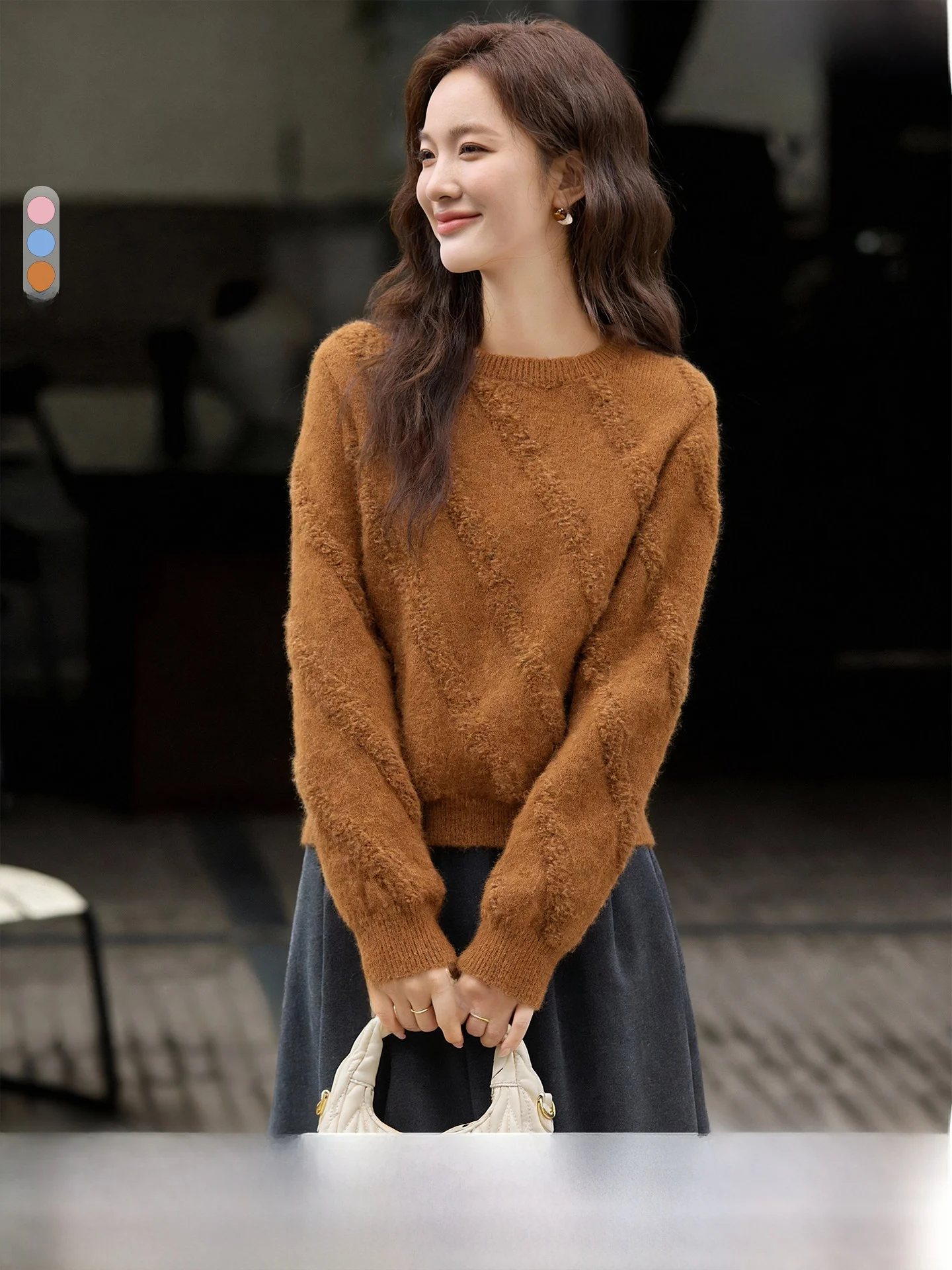 

Soft Cozy round Ne Knitwear Women's Autumn Winter Sle Long Sve Warm Color Casual Faion Polyester Blend Top