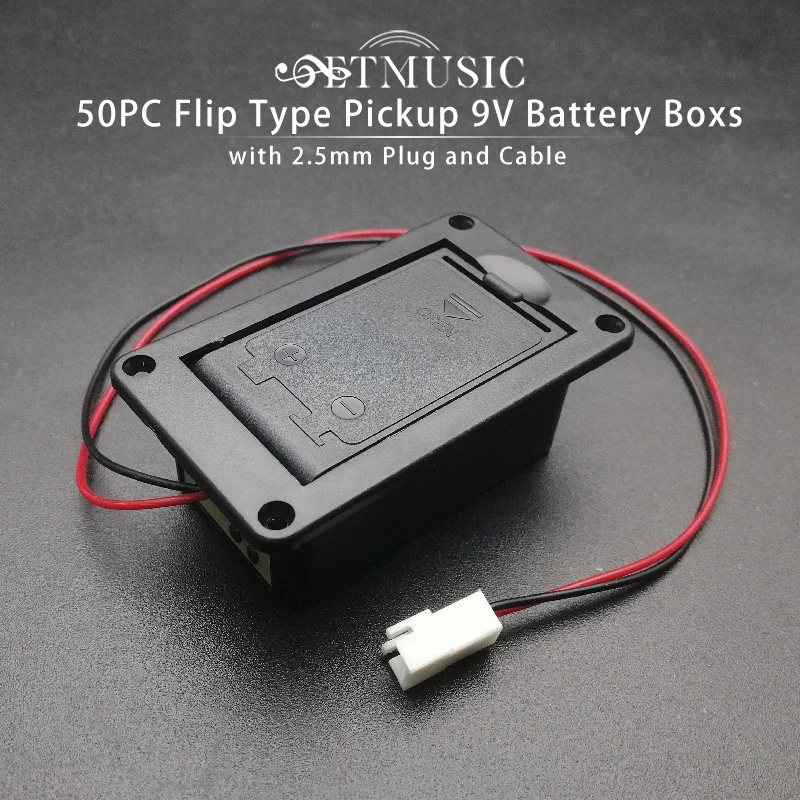 

50Pcs Flip Type Active Bass Guitar Pickup 9V Battery Boxs/Holder/Case/Compartment Cover with Metal Contacts Spring and Cable