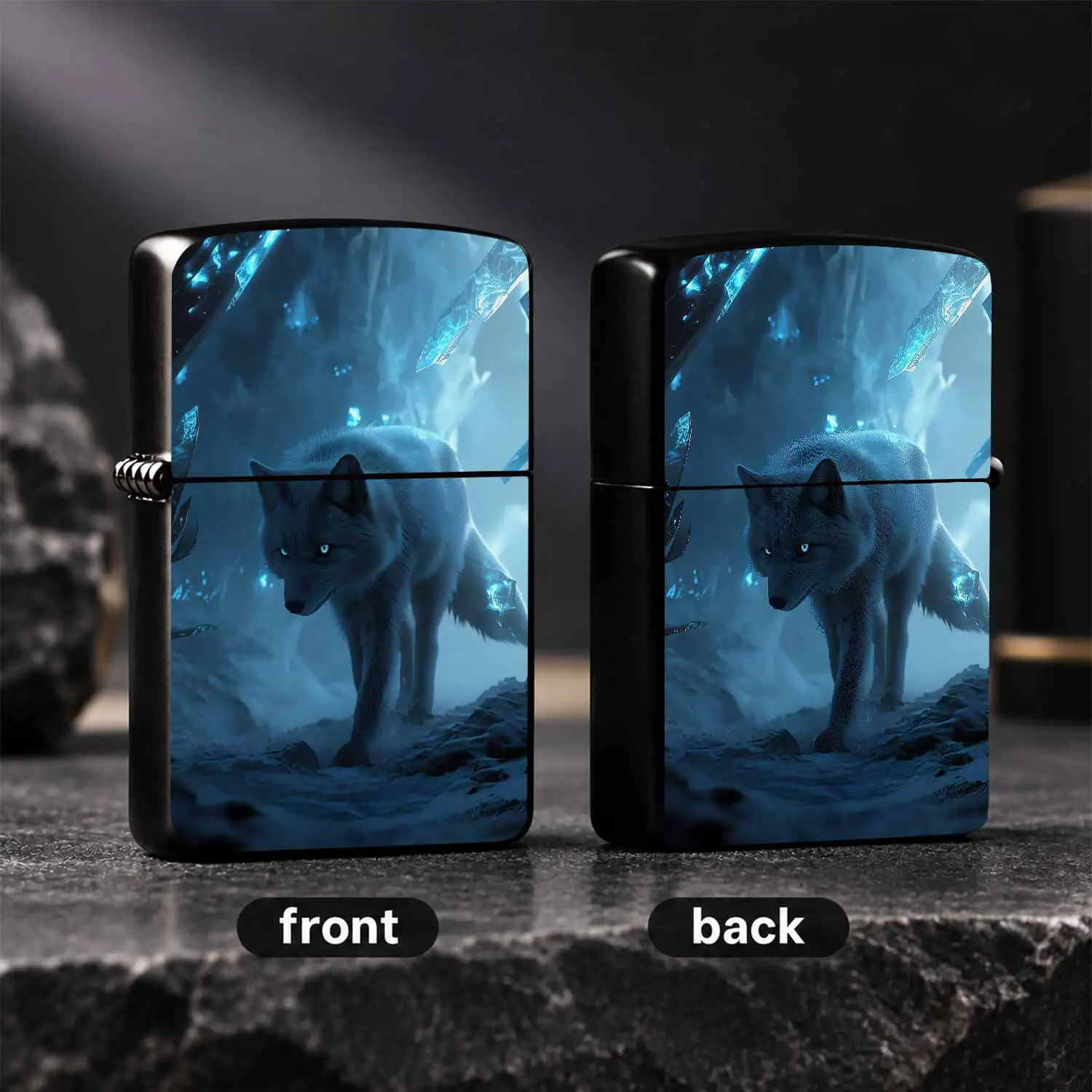 Fantasy Frost Fox Pattern Lighter, Glowing Icearctic Fox Themed Decorative Accessory, Exquisite Cool Art Craft, Ideal For Daily Use Outdoor Adventures Holiday Gifting, Universal All-Scenario Practical Stylish Companion A Humorous And Intere