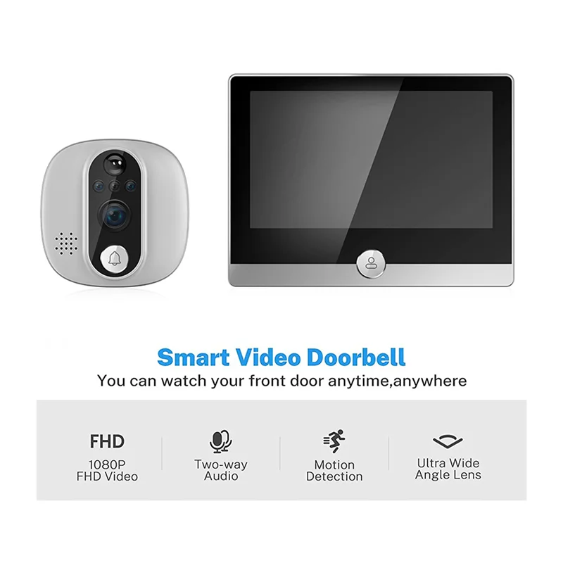 ABGN 4.3 بوصة TUYA Wifi شاشة LCD جرس الباب الرقمي 1080P الاتصال الداخلي للرؤية الليلية الإلكترونية ثقب الباب كاميرا المشاهد الأسود