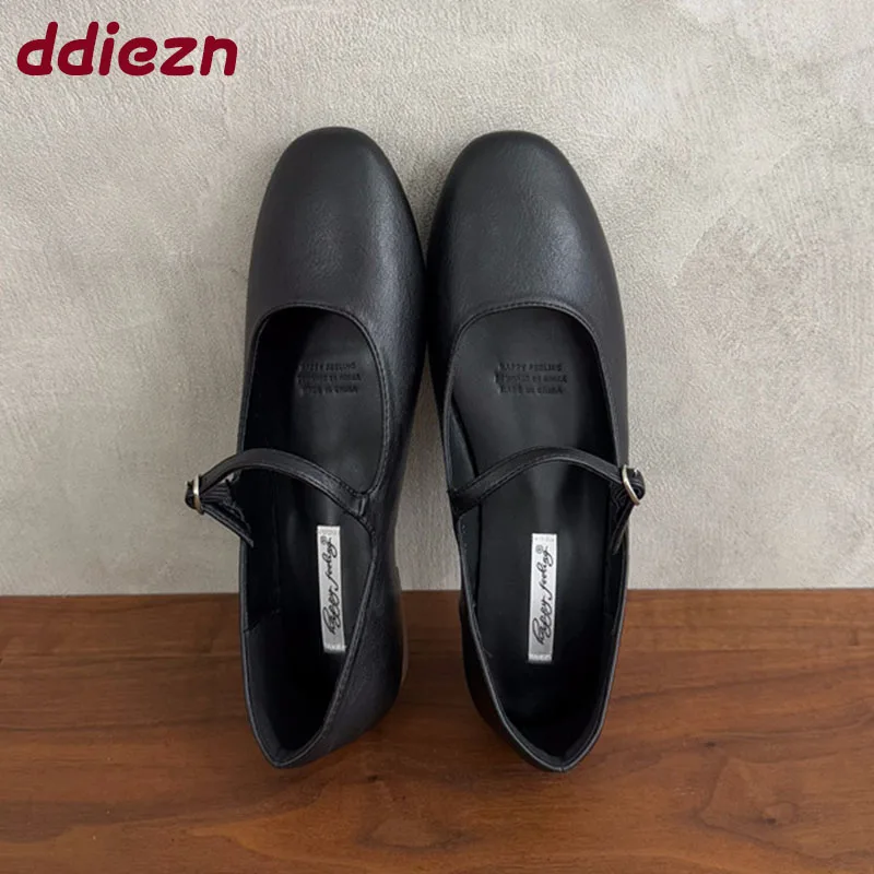 

Модные женские туфли Мэри Джейн на плоской подошве с пряжкой и ремешком, новинка 2023 года, женская обувь с круглым носком, женские балетки на мелкой подошве