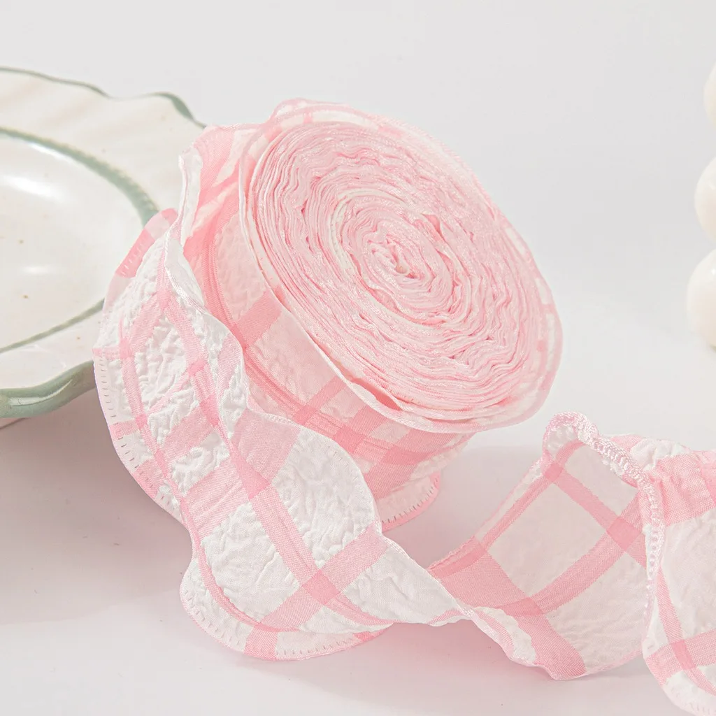 Wrinkled Fabric Ribbon Ruffled Check Ribbon Puffed Check Ribbon Puffed For Clothing Decoration Flower Bouquet Wrapping