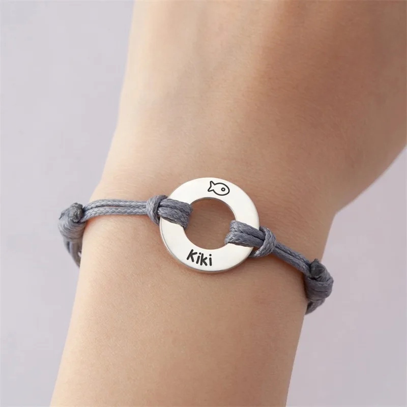 

Custom Engraved Name Text Bracelet Circle Stainless Steel Bracelet Adjustable Personalized Name Bracelet for Women Girl Jewelry