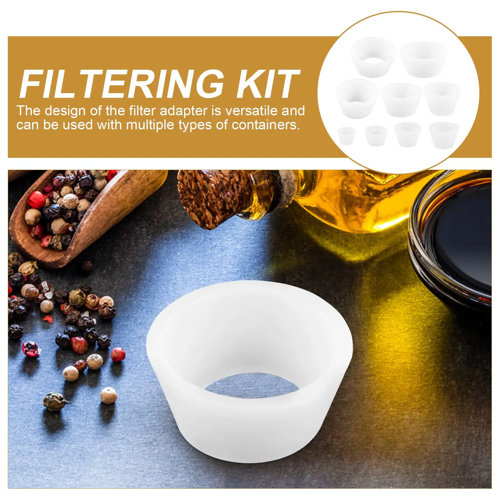 9 Pcs Silicone Sealing Ring Reusable Filter Adapter Funnel Filtering Kit Tapered Collar Flask Attachment Funnel Adapter Cones