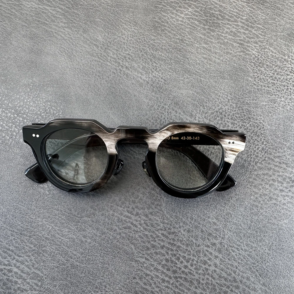 Men's Glasses Frame Thick Stripes Polygon Unique Handmade Buffalo Horn Eyeglass Frames Prescription Optical Eyeglasses