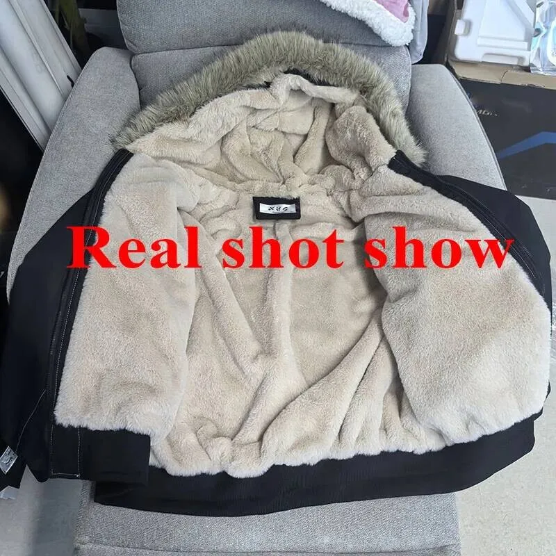 2025 Parkas con capucha y cuello de piel Retro americano tendencia High Street Chaqueta corta de invierno para mujer moda prendas de vestir acolchadas de algodón