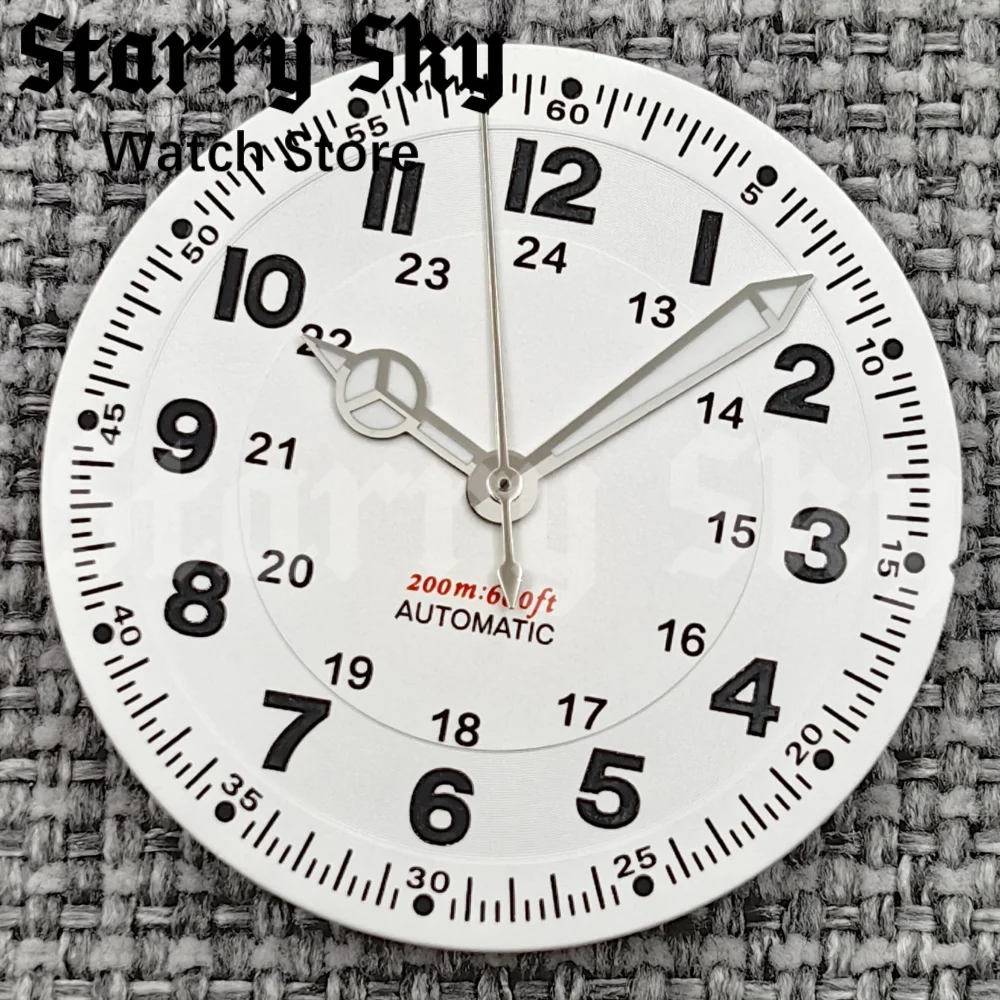 Starry Sky 29mm Black Words White Pilot Style Watch Dial Watch Hands With Green Luminous Fits NH35/ETA PT5000 Automatic Movement