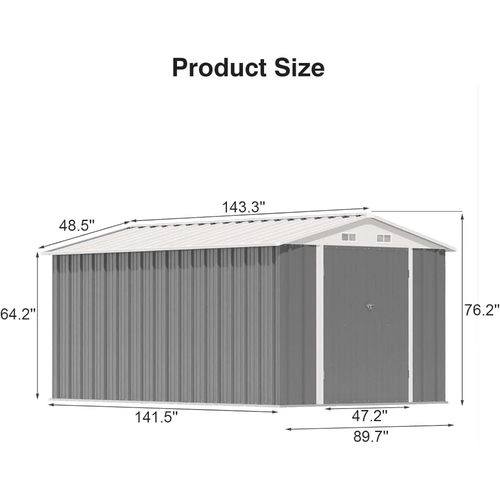 12 X 8 FT Outdoor Storage Shed, Steel Shed Storage House with Design of Lockable Doors, Utility and Tool Storage for Garden