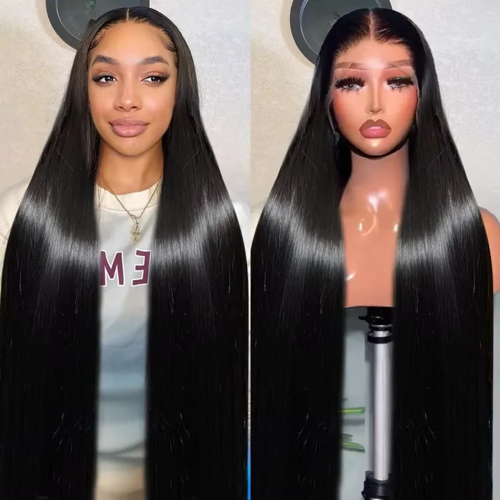 

100% Human Hair Natural Colored Straight Wigs Brazilian Hair 200 Density Remy Hair 46 Inch 13x6 HD Transparent Lace Frontal Wigs