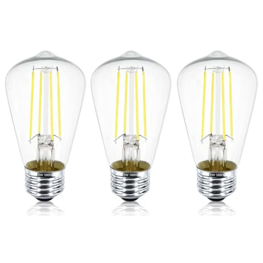 Edison Bulbs E26 Medium Base 5000K Daylight White, 750LM ST19 Vintage LED Filament Bulb Clear Glass, Equivalent 75W Dimmable Li
