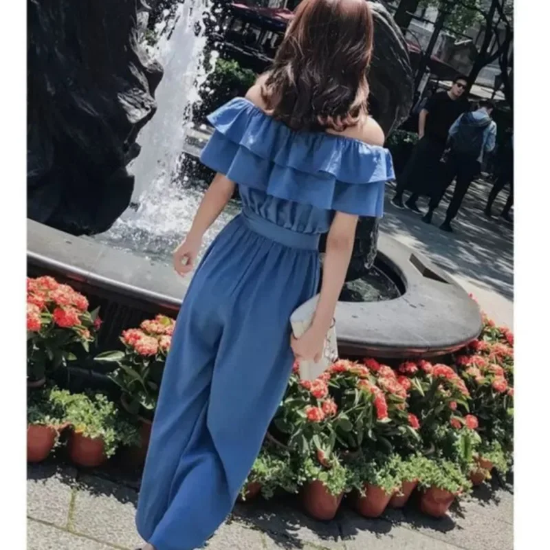 Women's Fashion Chiffon Jumpsuit 2025 Summer New Solid Color Strap Overalls Ankle-Length Wide Leg Pants For Women Elegant Romper