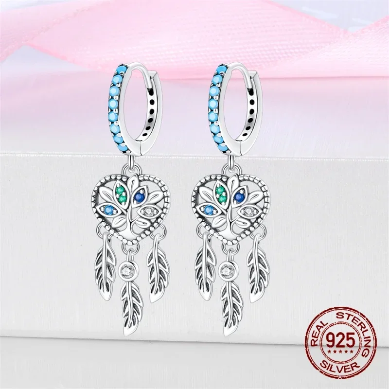 925 Sterling Silver Dreamcatcher anting-anting untuk wanita indah berwarna zirkon lipstik parfum palet cat anting-anting perhiasan