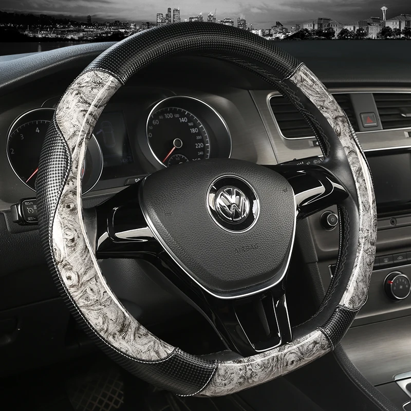 

D Shape Car Steering Wheel Cover For VW Sharan Passat Caddy Touran Tiguan 2015-2021 2022 Teramont Atlas T-Roc T-cross 2017-2021