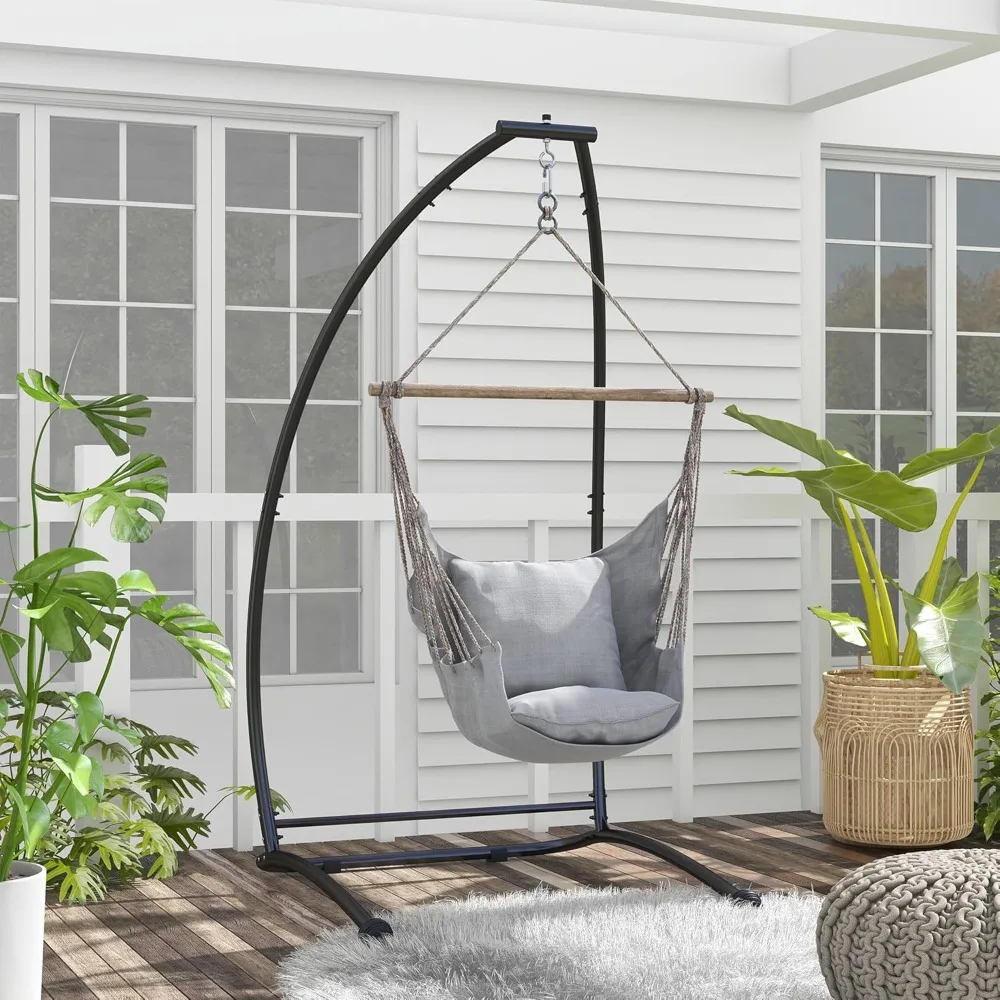 C-Shape Hanging Hammock Cadeira, Heavy Duty Metal Frame Stand, varanda cadeira de balanço, uso interior e exterior