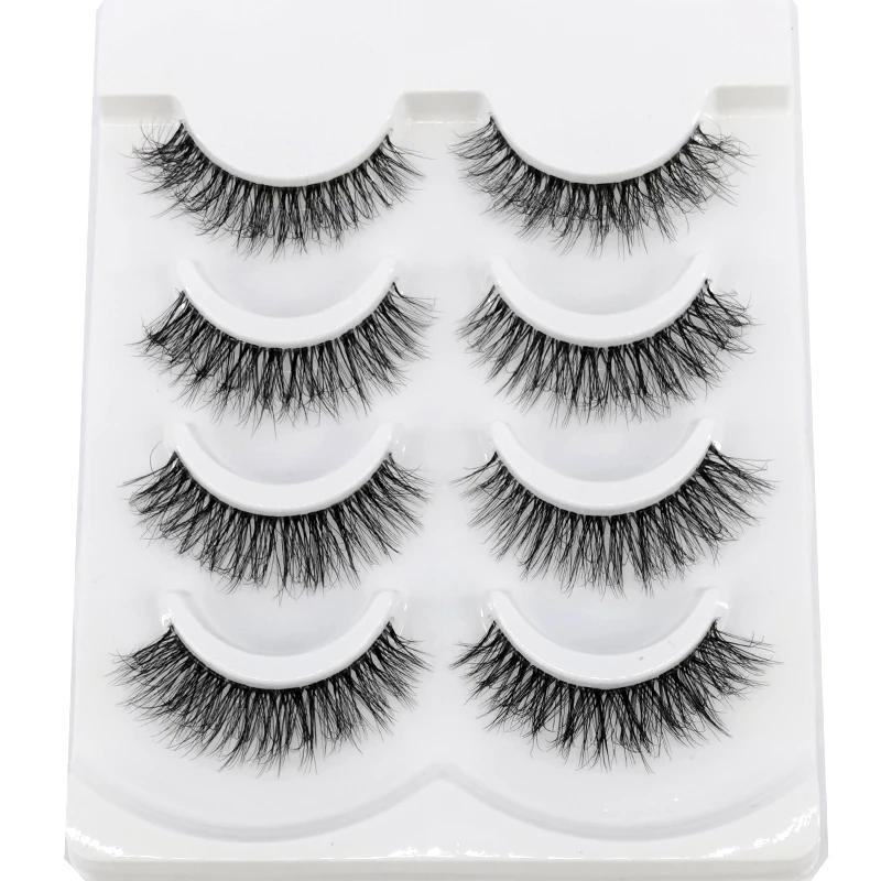 โปร่งใสใหม่ Terrier 4คู่3D ขนตาปลอมธรรมชาติยาวที่มองไม่เห็นบาง False Lashes แต่งหน้า Soft Fake Eye Lashes