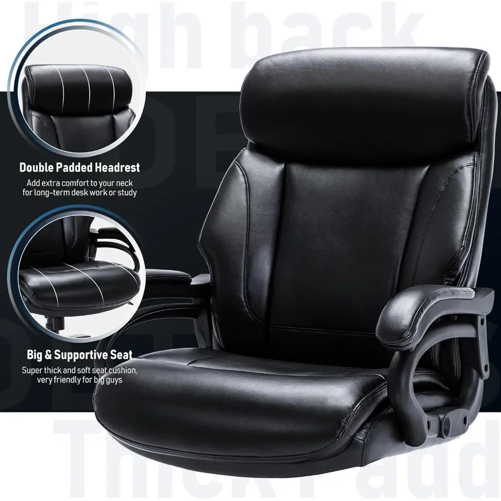 Office Chair，  High Back Ergonomic Leather Computer Chair with Tilt Rock&Tension, Padded Armrests-Black