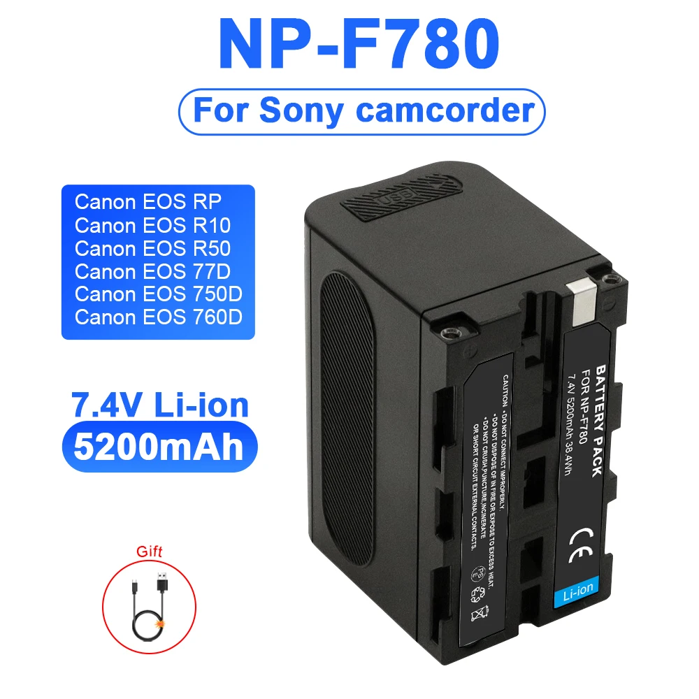 

5200mAh for Sony NP-F770 NP-F780 F750 F730 Battery with LED Power Indicator F970 F550 F570 F750 F770 MC1500C