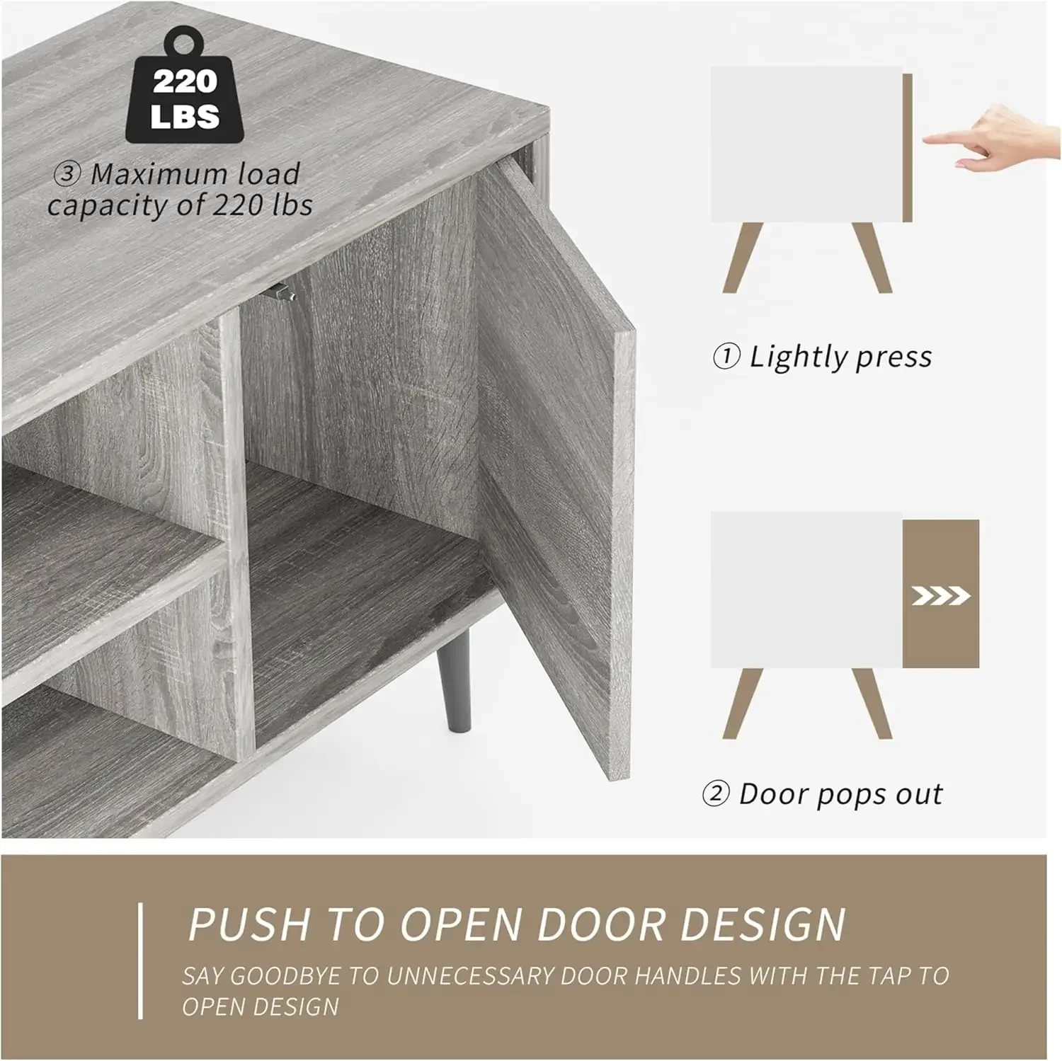 TV Stand for 65 Inch TV, Modern Entertainment Center with Storage Cabinet and Open Shelves