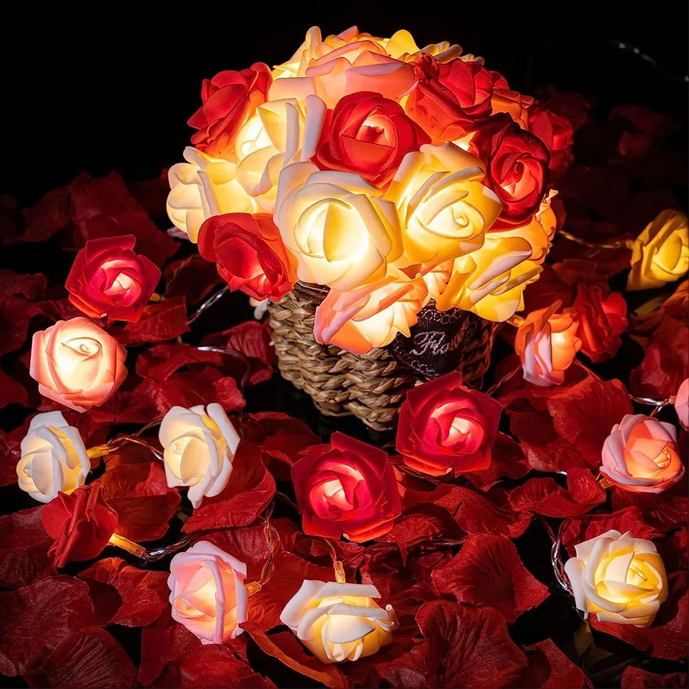 

3M 20 LED Rose String Lights Battery Operated Flower Garland Fairy Lights Valentine Wedding Party Decoration Christmas Lights