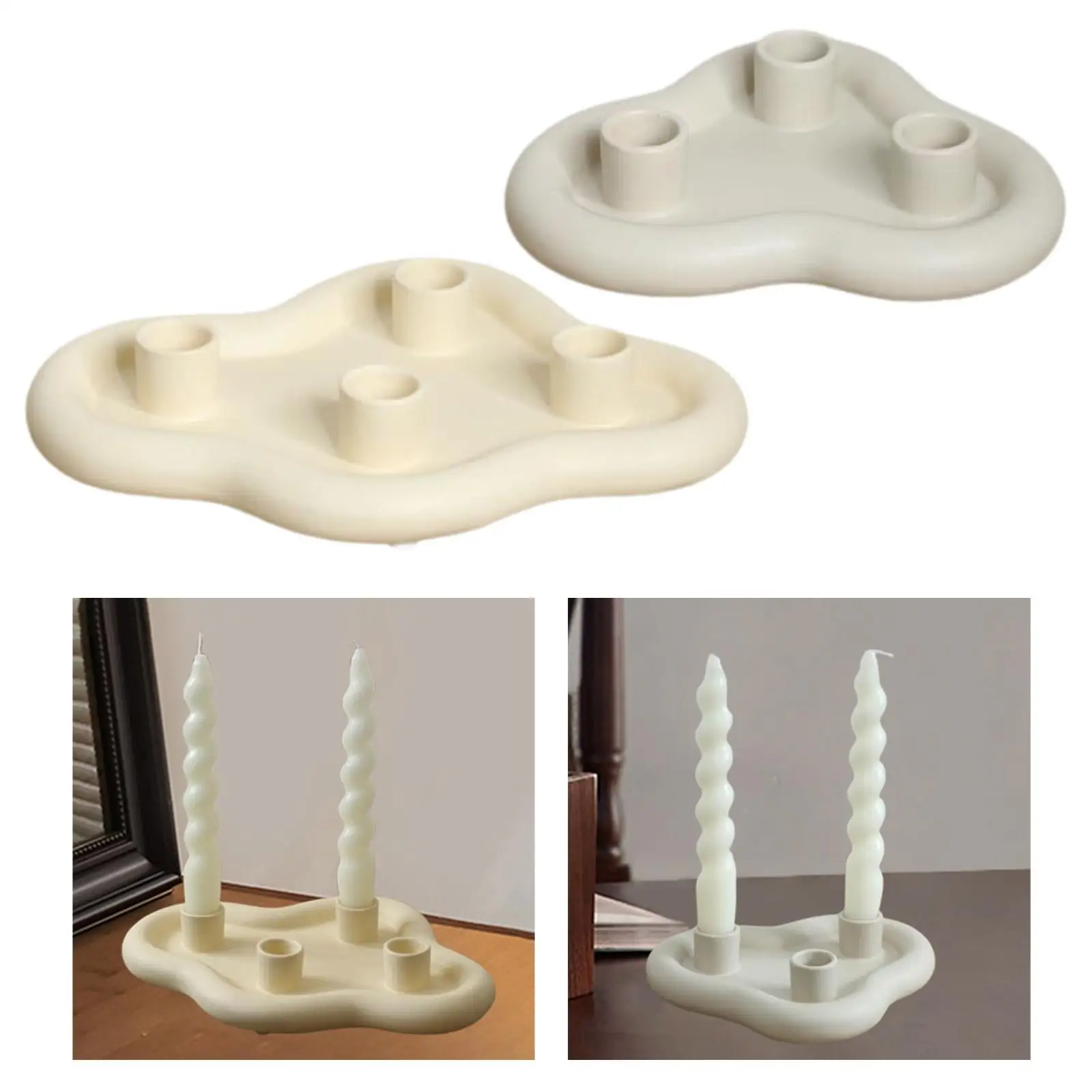 Elegant Ceramic Candle Stand Holder Cloud Design Taper Candlestick Tray for Dining Room Fireplace Desk Party Housewarming