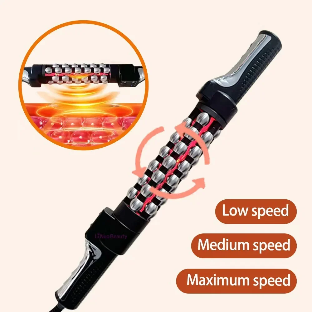 New Red Light Heating Stainless Steel Back Massager 360 Degree Rotating Inner Sphere Roller Lymphatic Drainage Muscle Relaxation
