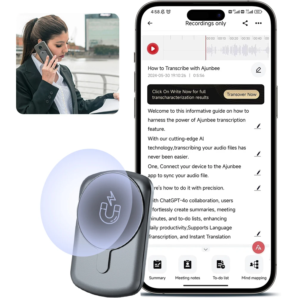 AI Intelligent App Phone Call Voice Recorder Real Time Recording Transcribe Summarize 58 Languages Translation Sound Dictaphone