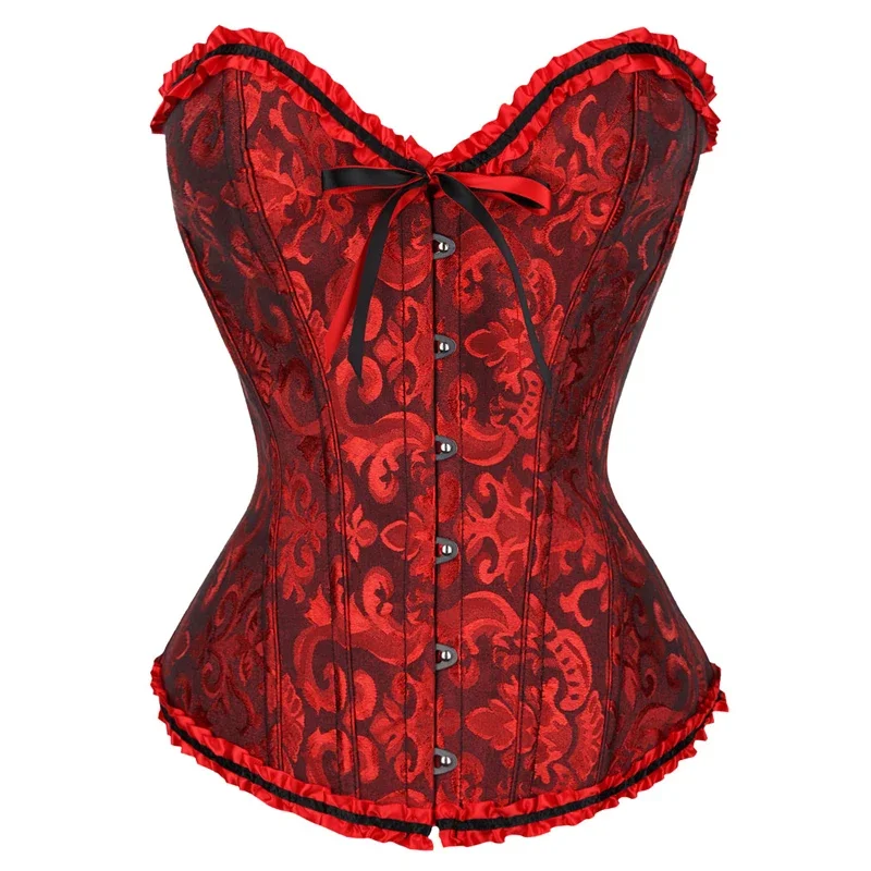 YBFDO Corsetti sexy da donna Bustini Top in pizzo floreale Shapewear Burlesque Corsetto vintage Lingerie in raso gotico Corsetto Overbust