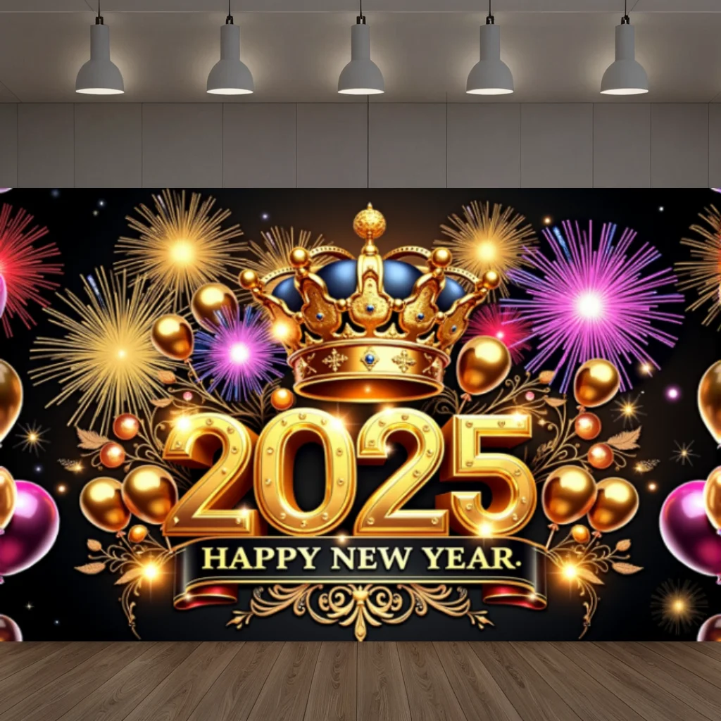 2025 Happy New Year Banner Reusable New Year Photo Booth Backdrop Background Cloth For Celebration Home Party Decoration